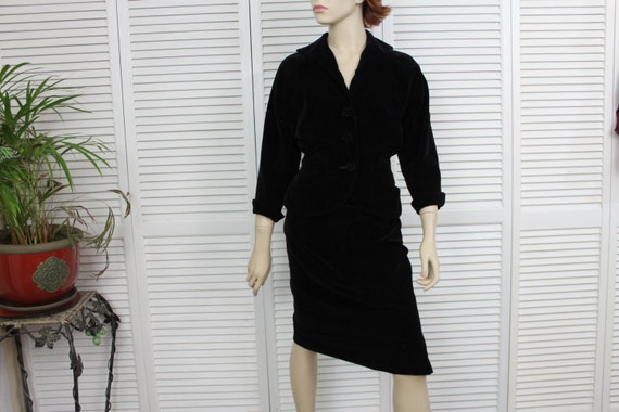 Vintage 1950s Black Velvet Suit by Tabak of Califo