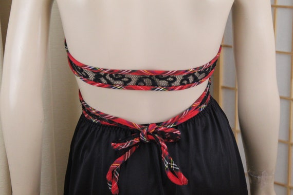Vintage Strappy Wrap Around Red Tartan/Black Lace… - image 5