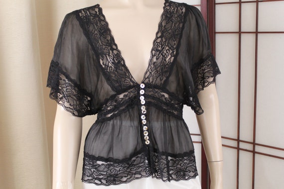 Vintage Black Sheer Evening Top Top Size Small - image 4
