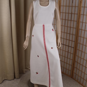 Vintage R&K Knit Maxi Dress Sleeveless White/Red Size Medium 1970&#39;s