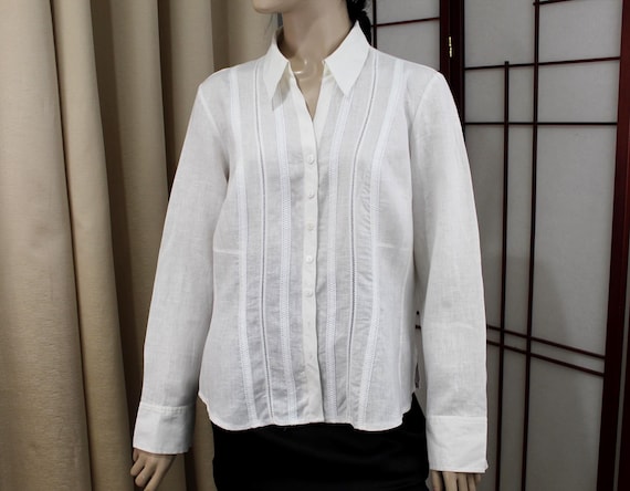 Marks & Spencer, Vintage Marks & Spencer (UK) White 'Linen' Shirt Size 14 L (USA) Womens