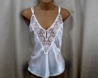 Vintage White Cami Super Silky, Satiny Size Large