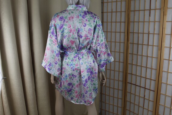 Vintage Body Drama Floral Satin Silky Robe Size M… - image 4