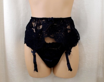 Vintage Victoria's Secret Two Piece Garter Belt/Panty Set Black Size M/L 26-32" Waist