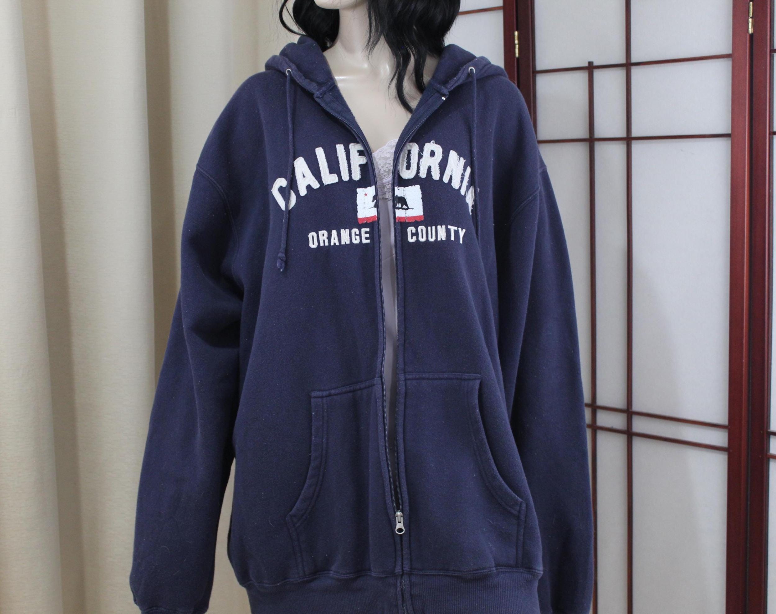 Vintage CALIFORNIA Orange County Blue/white Hoodie Size 2XL Front 
