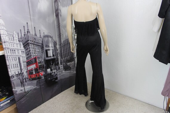 Vintage Black Jumpsuit Bell Bottoms Black Nylon S… - image 6