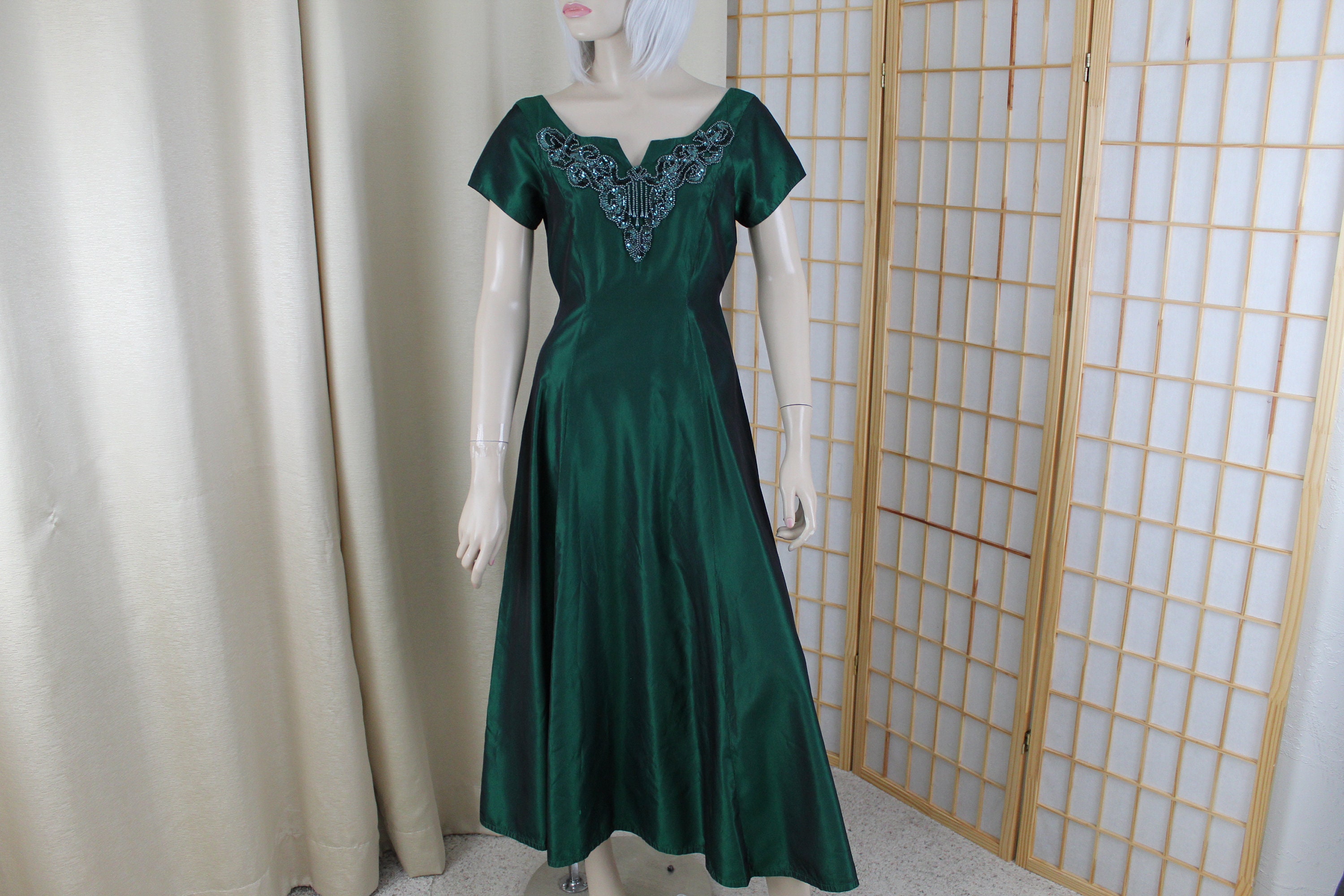 60s Green Taffeta Dress - Etsy
