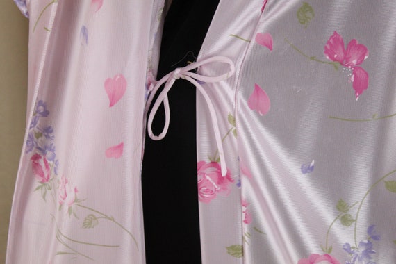 Vintage Lorraine Pink Satin Floral Robe Size Large - image 7