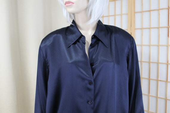 Vintage Navy Blue Pure Silk Blouse Elisabeth By Li