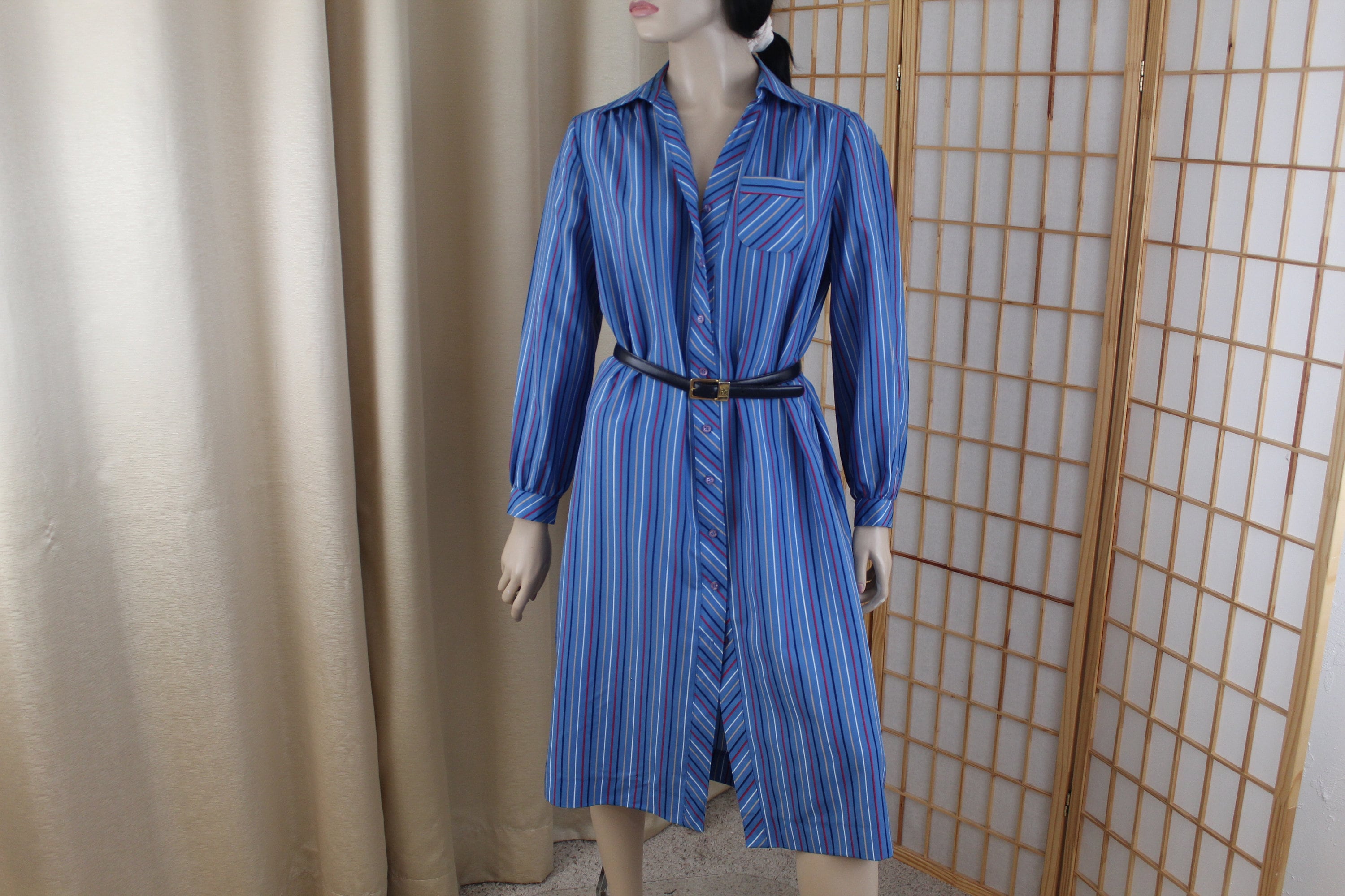 Vintage Schrader Sport Petites Light Shirtwaist Dress Blue