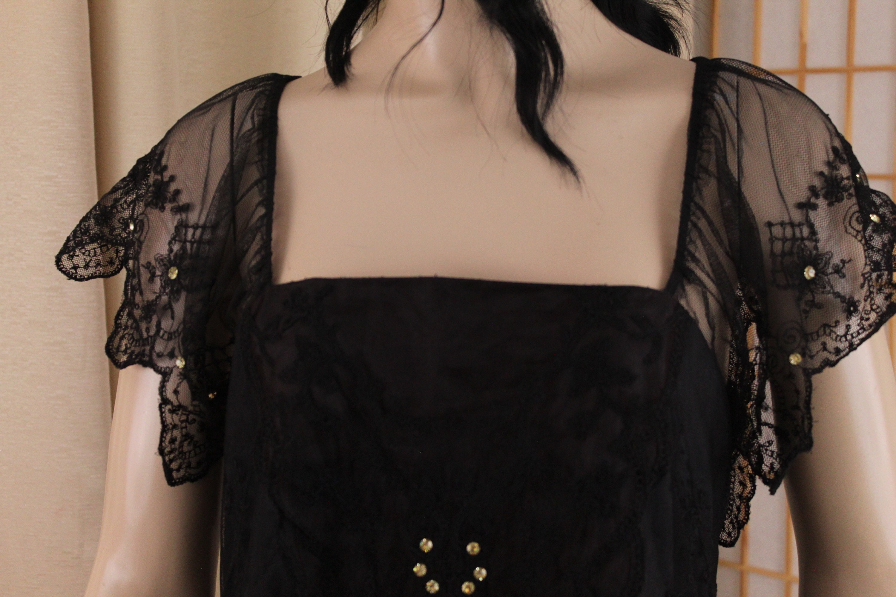 Vintage Ceegee by Sue Wong Black Long Dress Lace/rhinestones