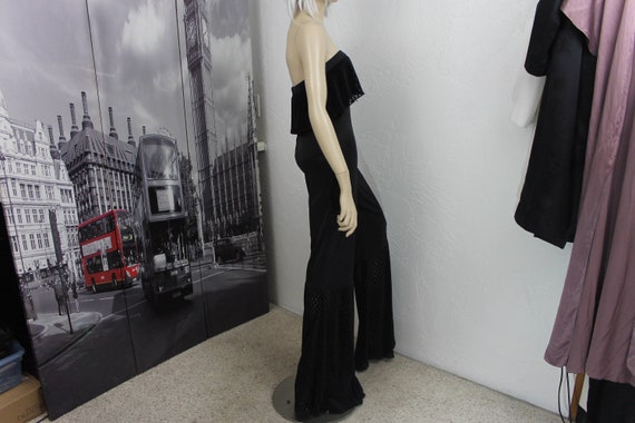 Vintage Black Jumpsuit Bell Bottoms Black Nylon S… - image 1