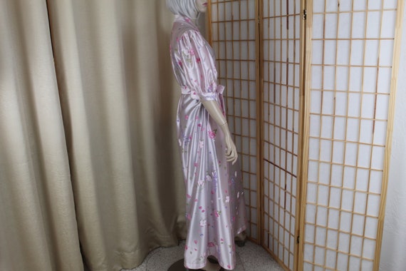 Vintage Lorraine Pink Satin Floral Robe Size Large - image 2