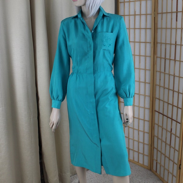 Vintage Schrader Sports Silk Dress Bluish Green Size M (6)