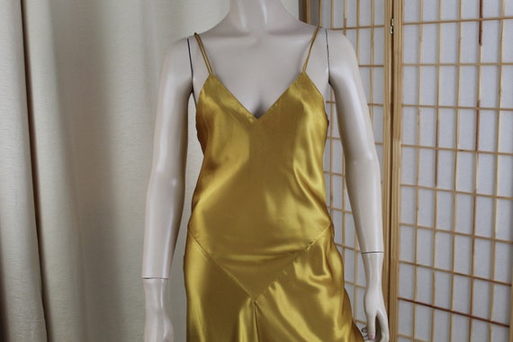 Vintage Liquid Satin Gold Nightgown Size S/M Long