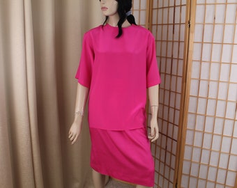 Vintage SILK Evan Piccone Two Piece Hot Pink Top and Skirt Size 14