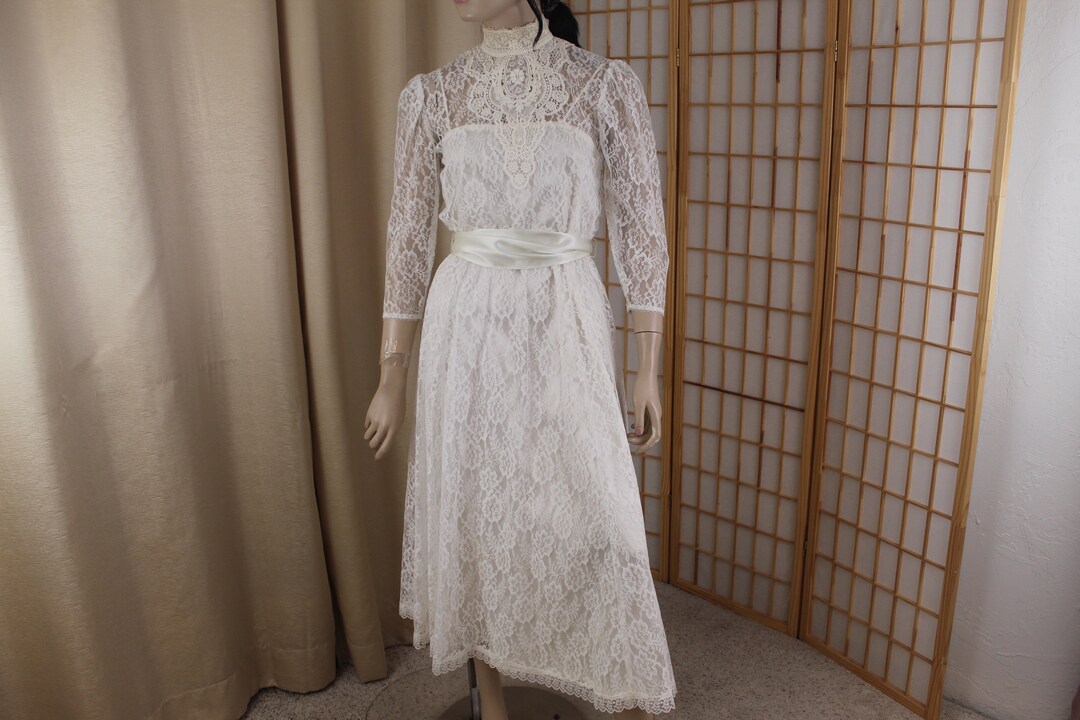 Vintage Gunne Sax by Jessica Mcclintock White Lace Wedding Dress Size ...