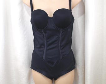 Vintage Maidenform schwarzer Satin-Body, Größe 36 B, gepolsterter BH
