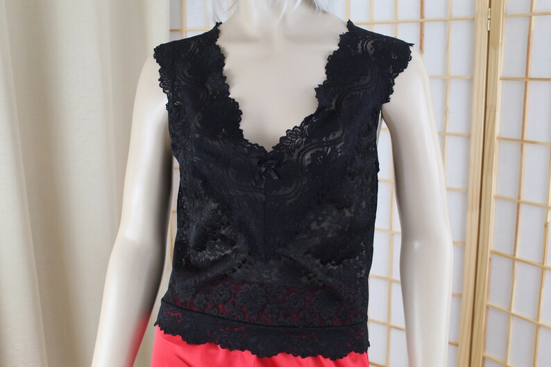 Vintage Black Lace Top By Ilusion Size Large Stretchy