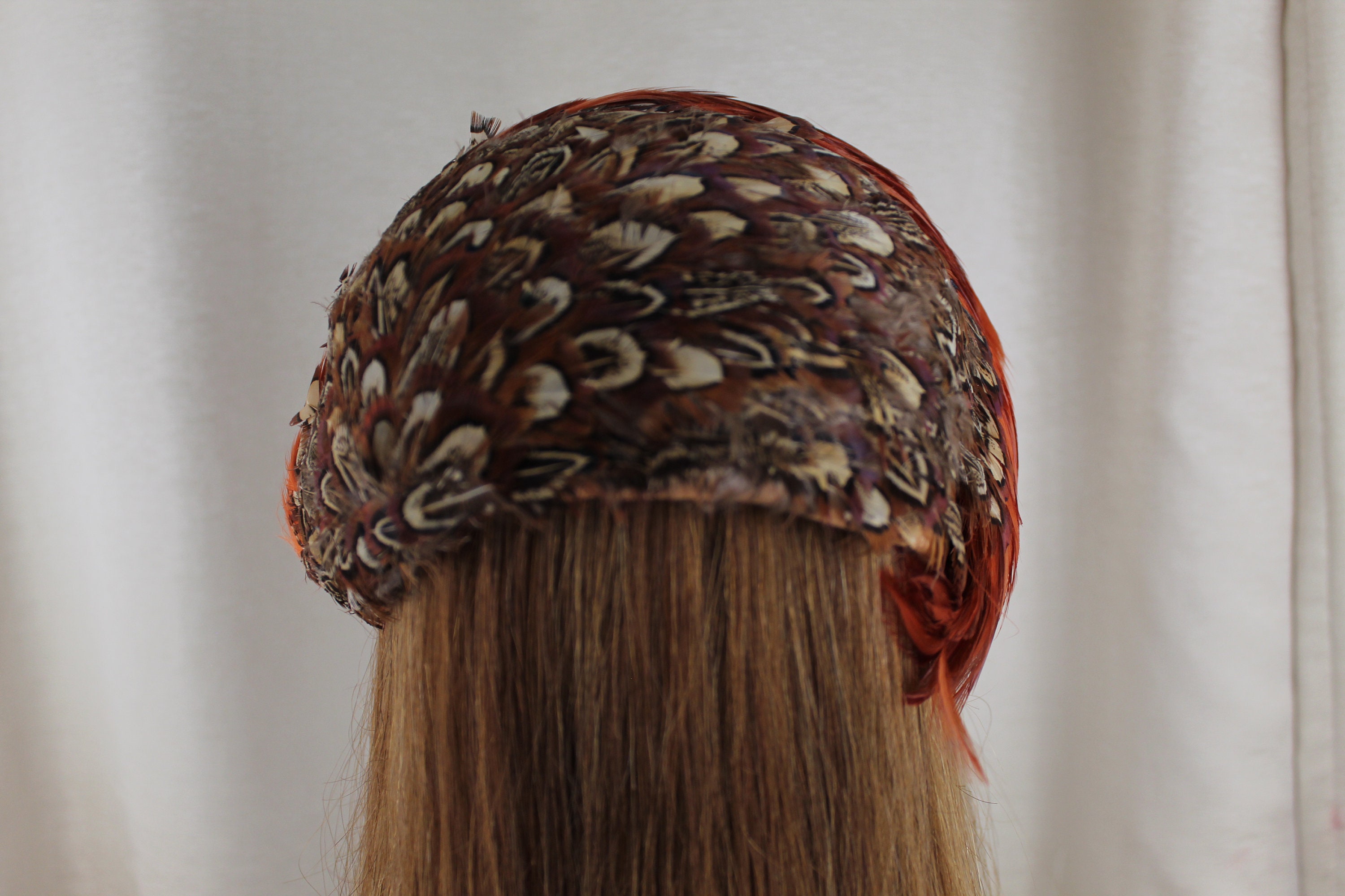 Vintage Brown Pheasant Feather Hat with Rhinestone Vintage Feather Hat – Multicolor Pheasant Feathers... | Depop main image 3