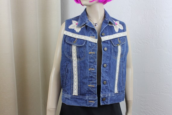 Vintage Ms Lee Denim Vest Bejeweled Size 13 Medium