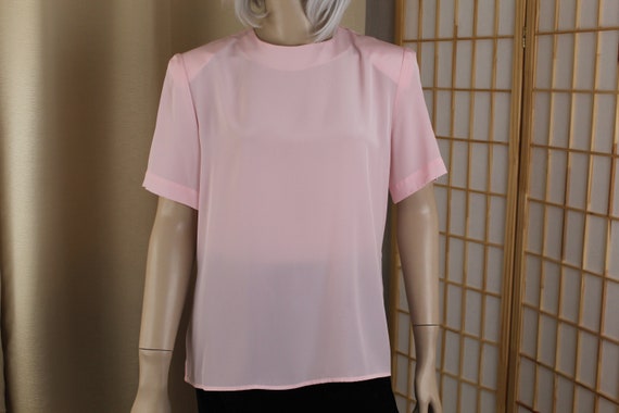 Vintage Pink Silky Blouse Size Medium 1980s - image 1