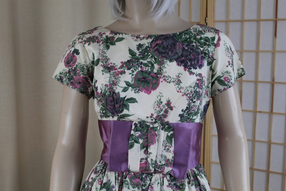 Vintage 1950s Floral Satin Taffeta Dress Size Sma… - image 6