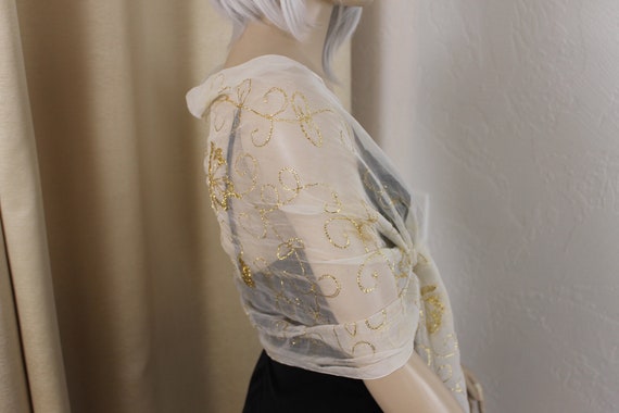 Vintage Beige Chiffon and Gold Metallic Silk Chif… - image 4