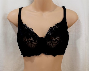 Vintage Victoria's Secret Black Lace/Satin Underwire Bra Size 38 D
