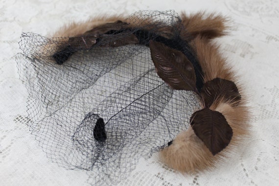 Vintage Mink Headband Hat with Bronze Leaves and … - image 4