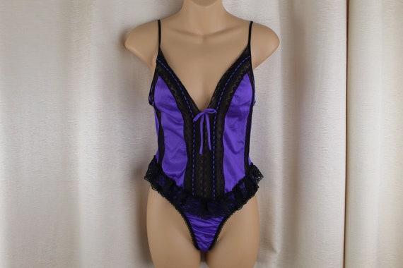 Vintage Purple/Black Nylon Teddie Size S/M 1970's - image 1