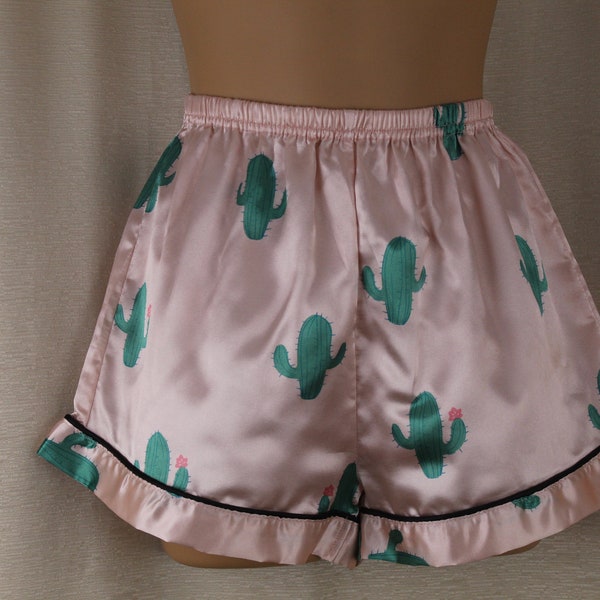 Vintage Satin French Knickers/Sleep Shorts Size XS 18-24" Waist Cactus