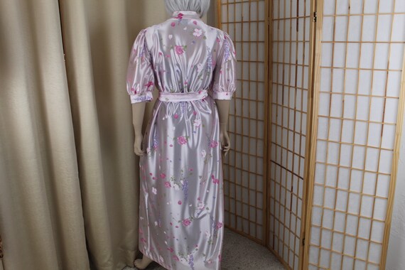 Vintage Lorraine Pink Satin Floral Robe Size Large - image 3