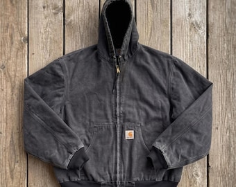 Carhartt J130 Active Jacket Hoodie Gray & Tan | Vintage Carhartt Workwear Hooded Jacket | Carhartt J130 Jacket Men | Carhartt Vintage