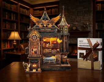 Owl Post Office DIY Miniature Kit | Light-Up Diorama with Sound & Moving Gears