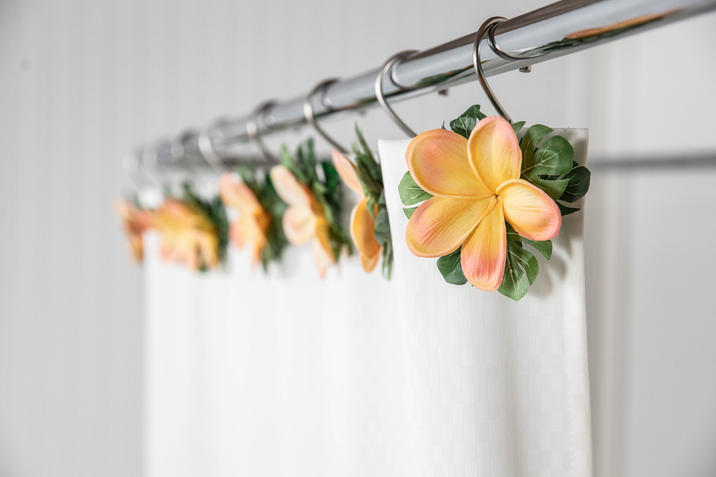Custome Listing for Patricia.. 12 Piece Bronze Shower Curtain Hook and  Orange & Pink Real Touch Hawaiian Plumeria 