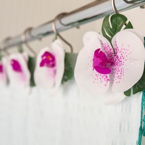 White & Purple Real Touch Orchid Flower Theme Shower Curtain Hook or Ring Accessories Decorations For Bathroom