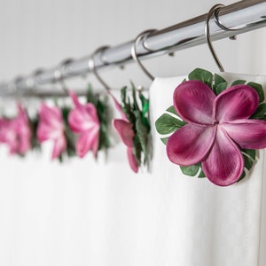 Purple Hawaiian Real Touch Plumeria Flower Shower Curtain Hook or Ring Accessories Decorations For Bathroom