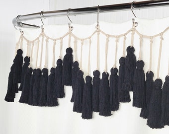 Black Handmade Macrame Boho Chic Midcentury Theme Shower Curtain Hook or Ring Accessories Decorations For Bathroom