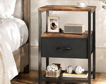 Nightstand with Fabric Drawer, Small Bedside Table with Shelf, Modern Side Table for Bedroom, Compact Storage Furniture