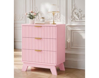 Nightstand with 3 Drawers, Mid Century Modern Bedside Table, Wooden End Table, Small Dresser Storage Cabinet for Bedroom