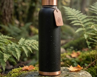 Matte Black Copper Water Bottle – Pure Ayurvedic Flask, 32oz, BPA Free, Travel Wellness
