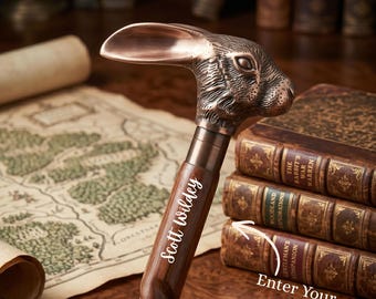 Personalisierte Gehstock aus Holz - Vintage Stock aus Messing mit Tierkopfgriff