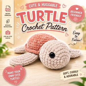 Virkmönster för jumbosköldpaddor i PDF-format, handledning för amigurumi-sköldpaddor, enkelt mönster för nybörjargosedjur, digital nedladdning direkt