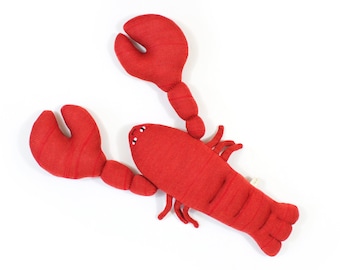 Louis the Lobster - soft toy - handmade stuffed animal - knit lambswool plush - merino wool - fun decor - red - unique gifts