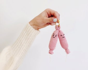 Angry Twins Keychain - knitted sausage, salami accessory