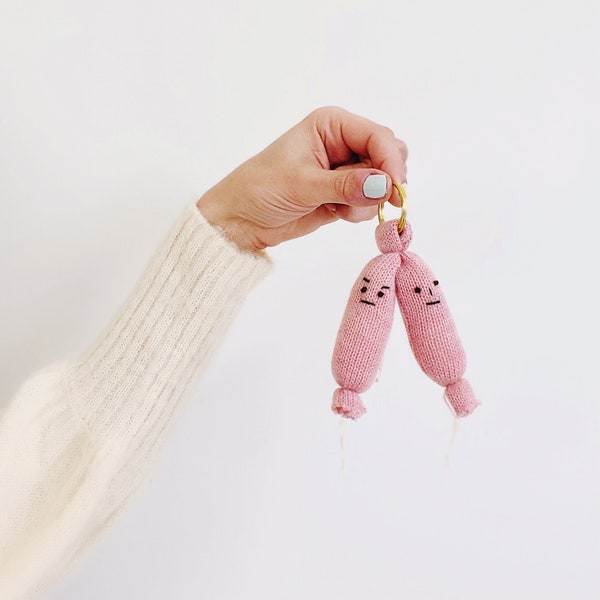 Angry Twins Keychain - knitted sausage, salami accessory