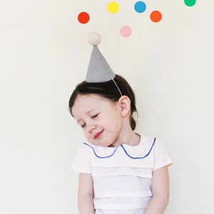 Custom Linen Birthday Party Hat with Wool Pom Pom