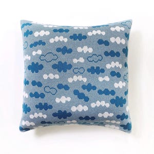 Cloudy Pillow – Soft Knit Throw Pillow Cover, Cozy Cloud Cushion, Whimsical Home Decor, Playroom, Kidsroom or Nursery Accent, blue and white