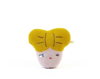 Tidy Hair Tally - soft toy - handmade stuffed doll - knit lambswool plush - fun decor - gift for girls